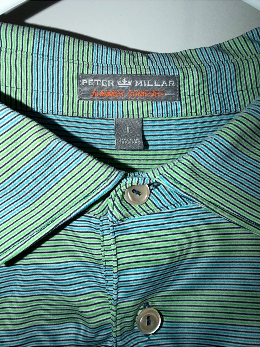 Peter Millar Men’s Stripe Polo - Green & Blue